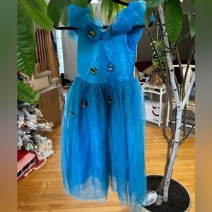 Blue Kids Formal Dress with Butterfly Accents